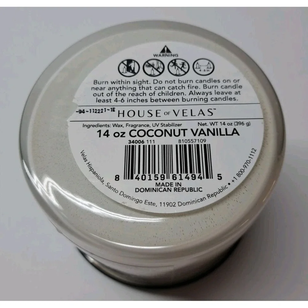 House of Velas 14oz 3-Wick Candle Coconut Vanilla/Small Heart Shaped Frame New